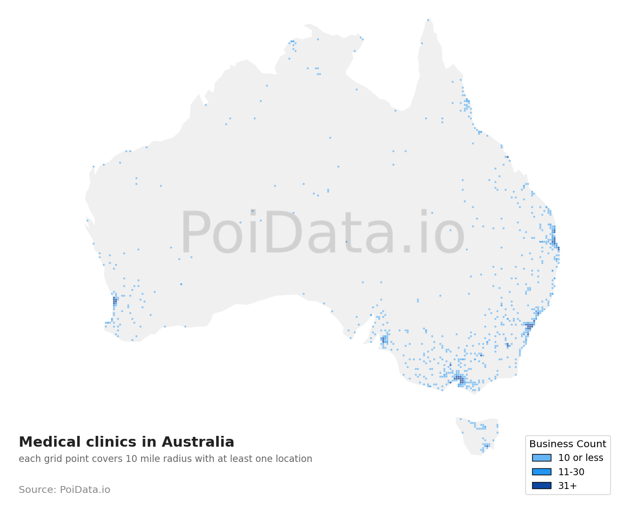 Medical clinic density map for Australian Capital Territory, Australia