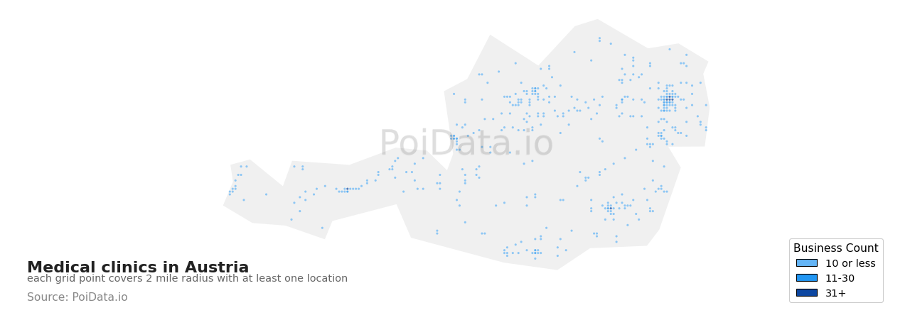 Medical clinic density map for Austria
