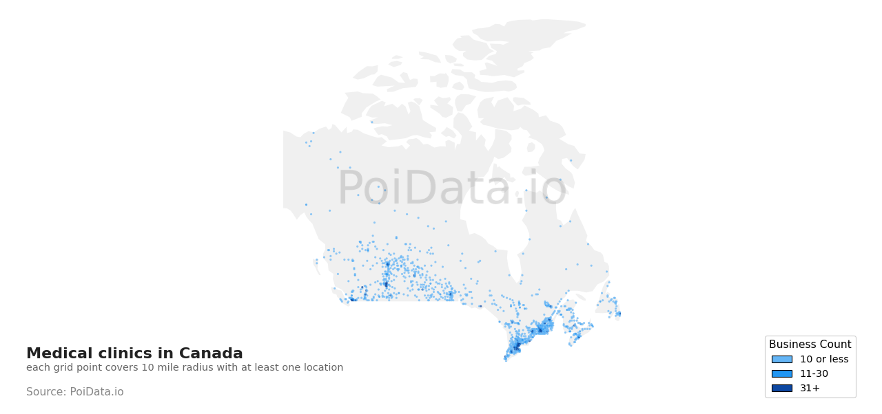 Medical clinic density map for Manitoba, Canada