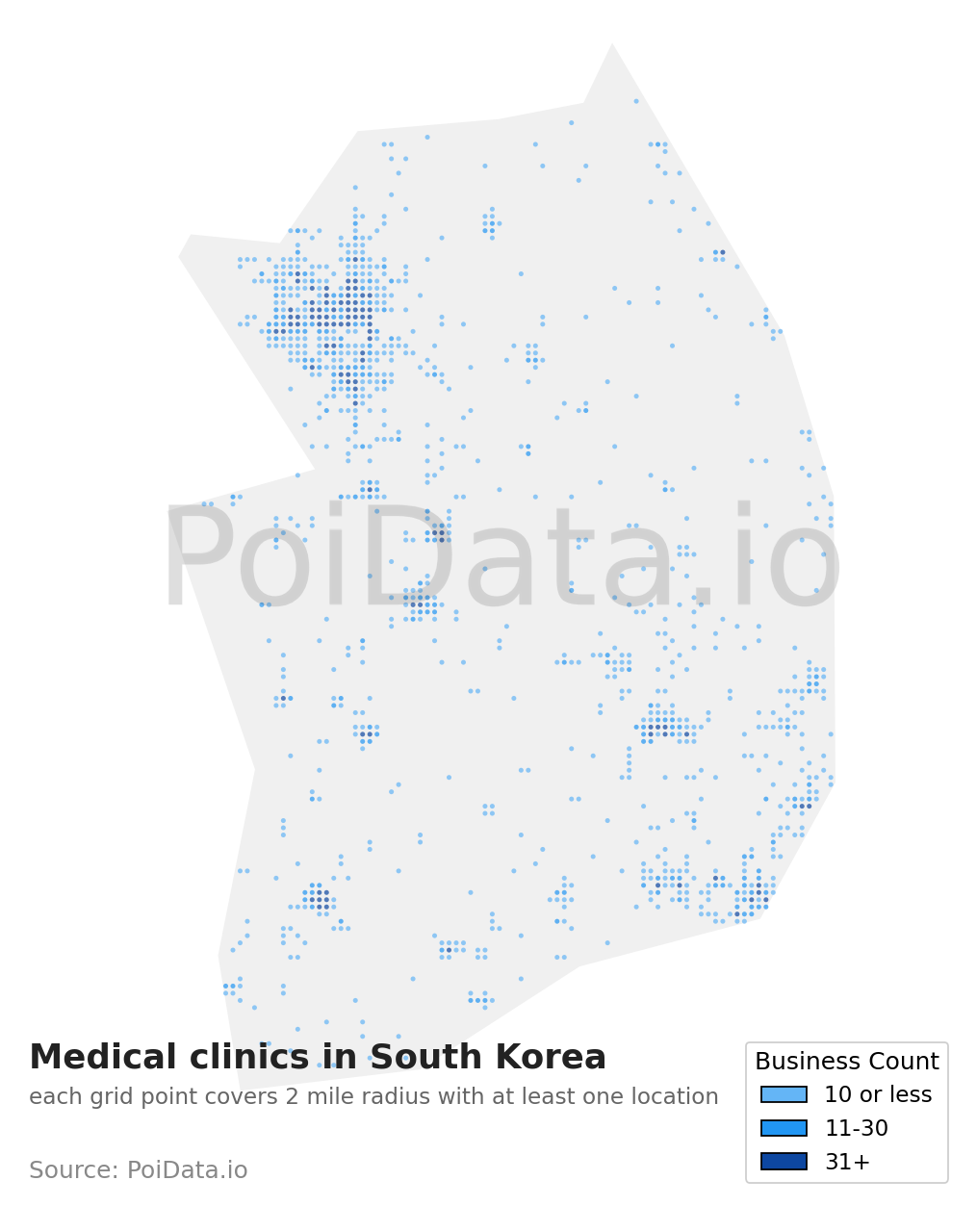 Medical clinic density map for South Korea