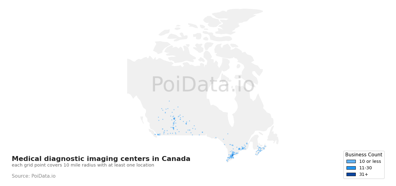 Medical diagnostic imaging center density map for Canada