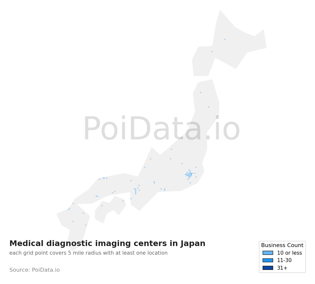 Medical diagnostic imaging center density map for Japan