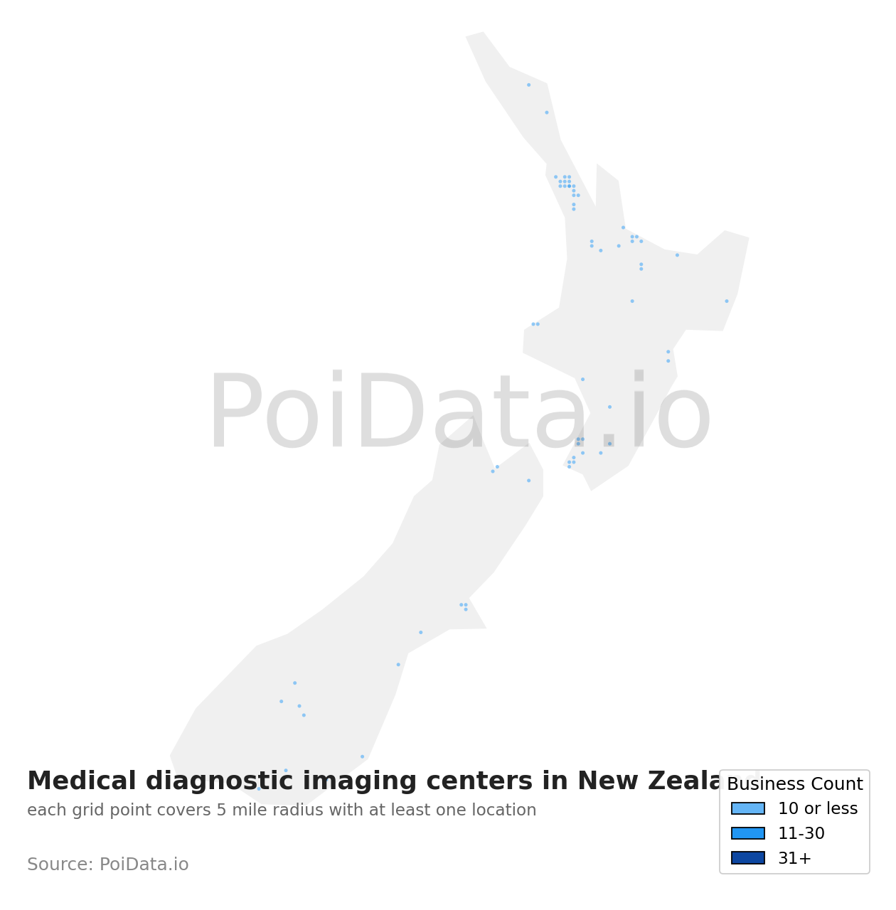 Medical diagnostic imaging center density map for New Zealand