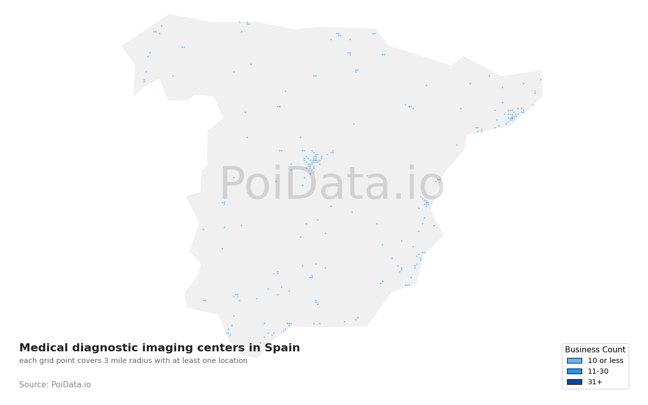 Medical diagnostic imaging center density map for Spain