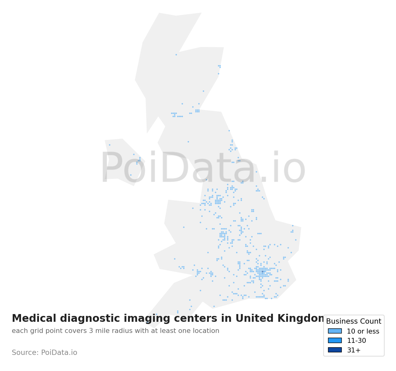 Medical diagnostic imaging center density map for United Kingdom