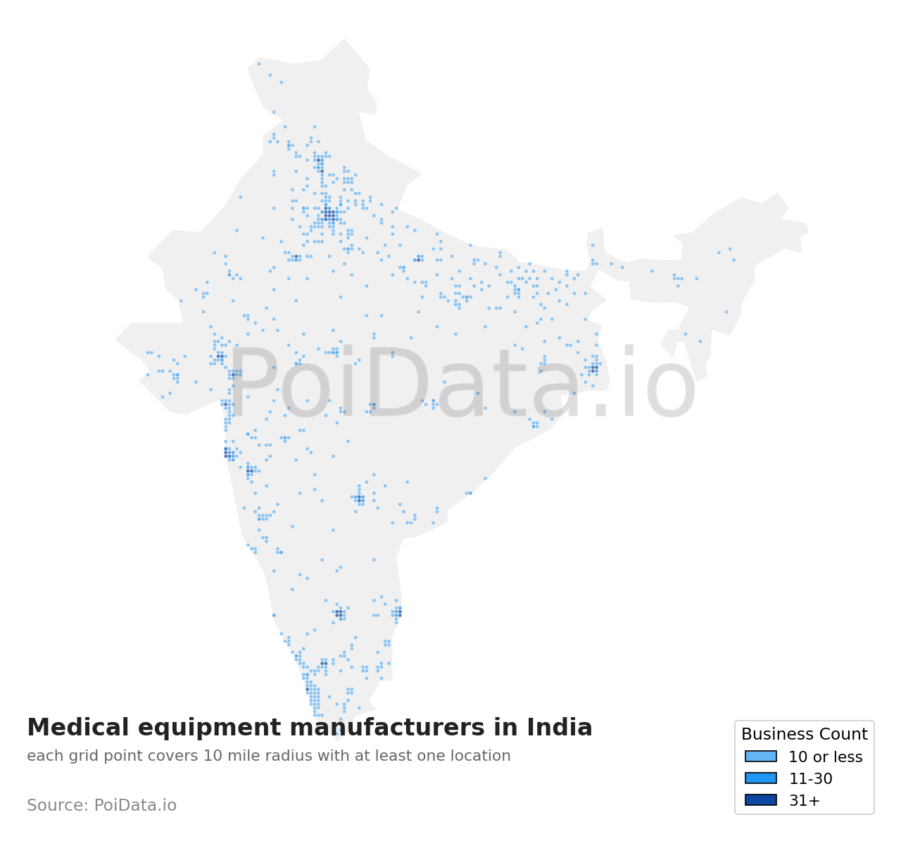Medical equipment manufacturer density map for India