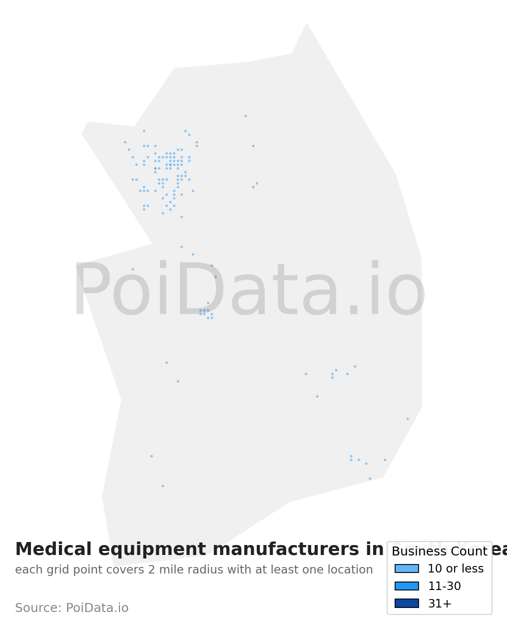 Medical equipment manufacturer density map for South Korea