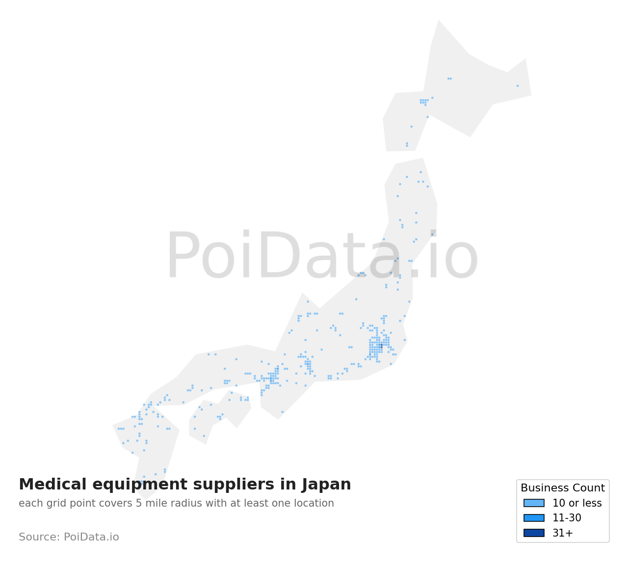 Medical equipment supplier density map for Japan