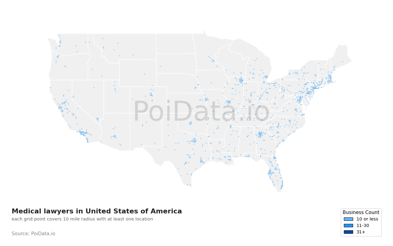 Medical lawyer density map for United States