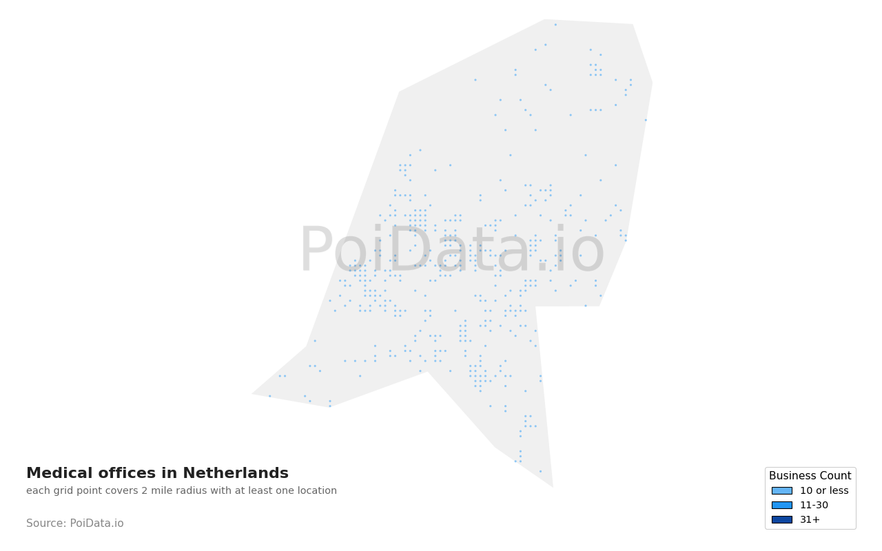 Medical office density map for Netherlands