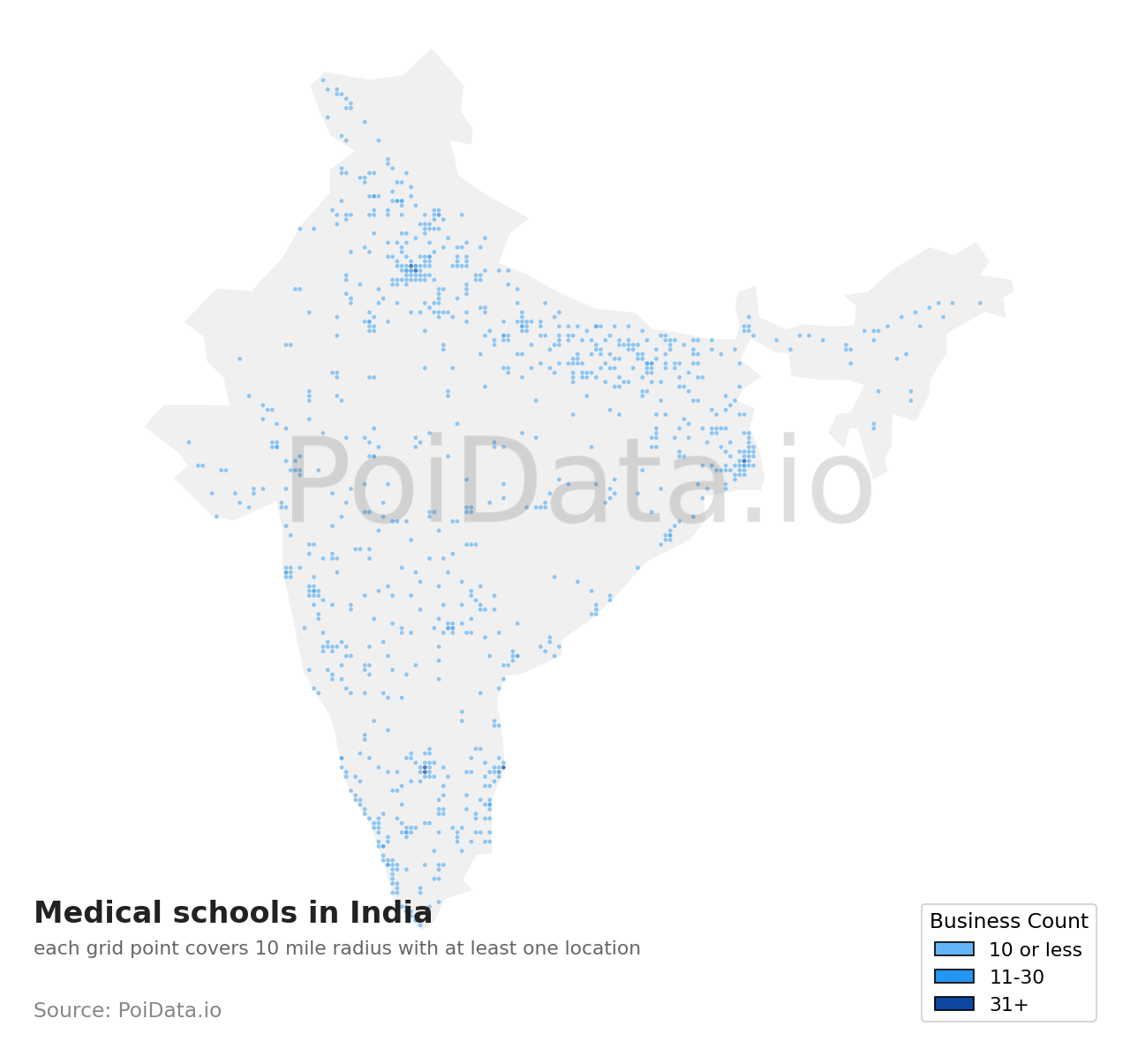 Medical school density map for India