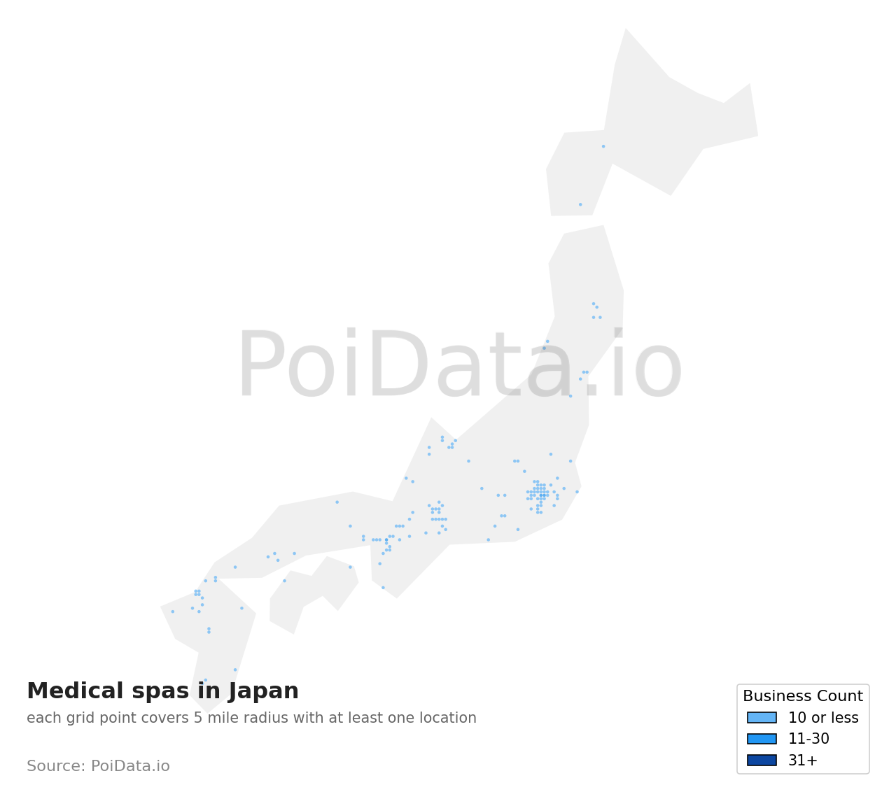 Medical spa density map for Japan