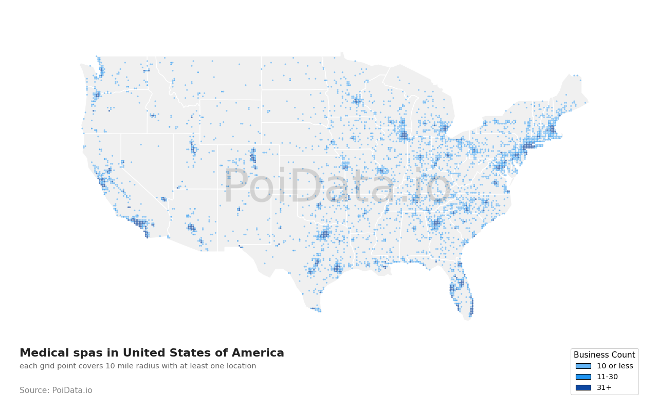 Medical spa density map for Illinois, United States