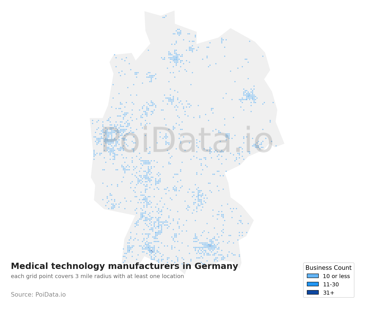 Medical technology manufacturer density map for Germany