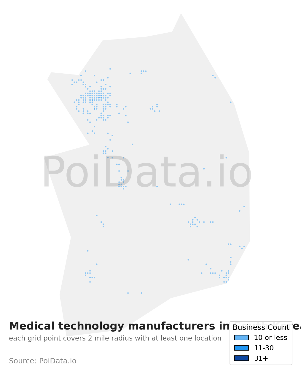 Medical technology manufacturer density map for South Korea