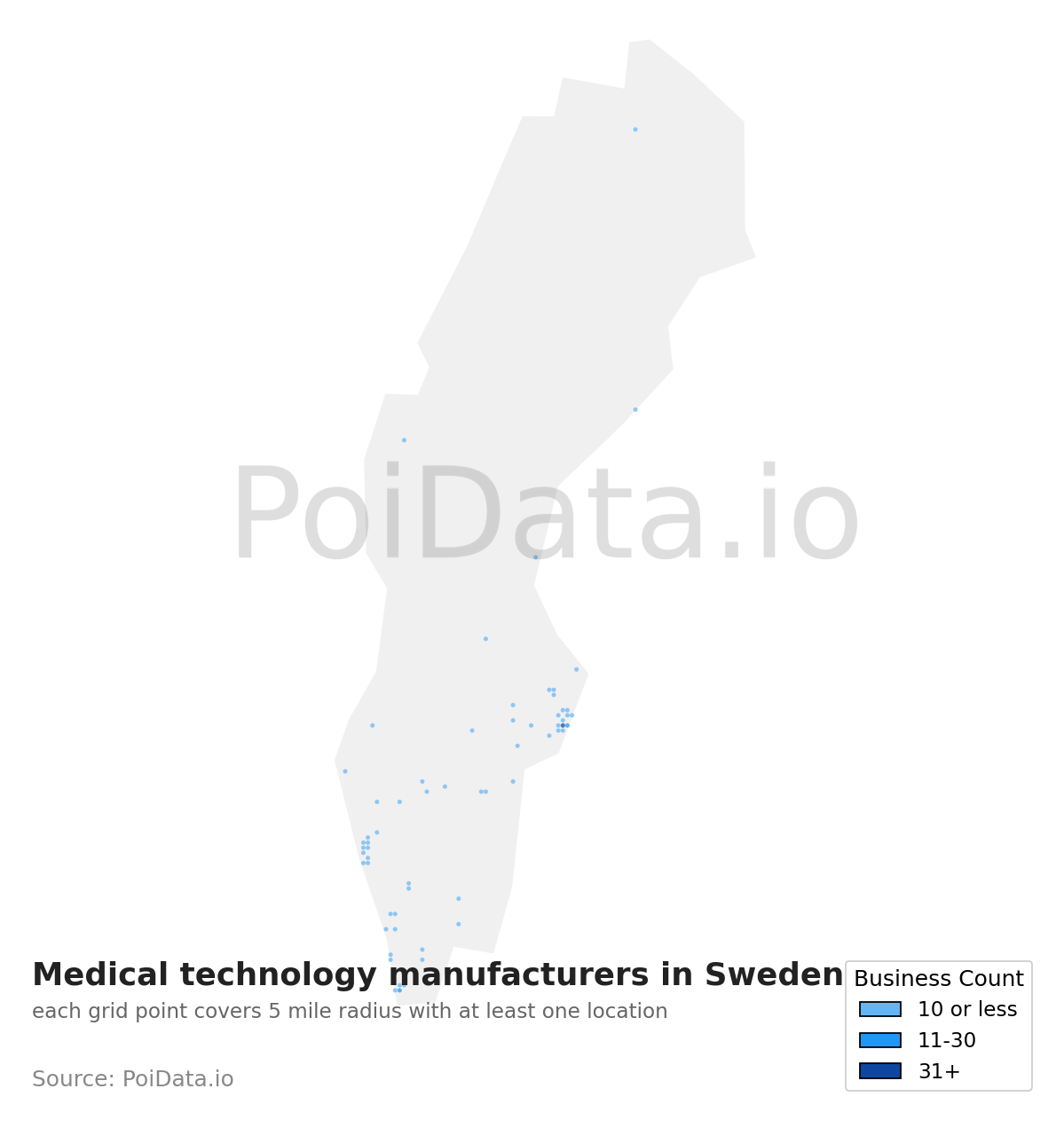 Medical technology manufacturer density map for Sweden