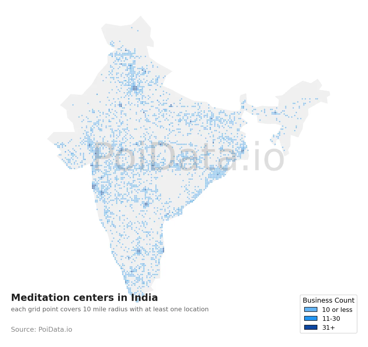 Meditation center density map for India