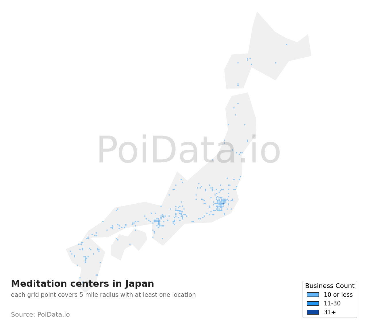 Meditation center density map for Japan