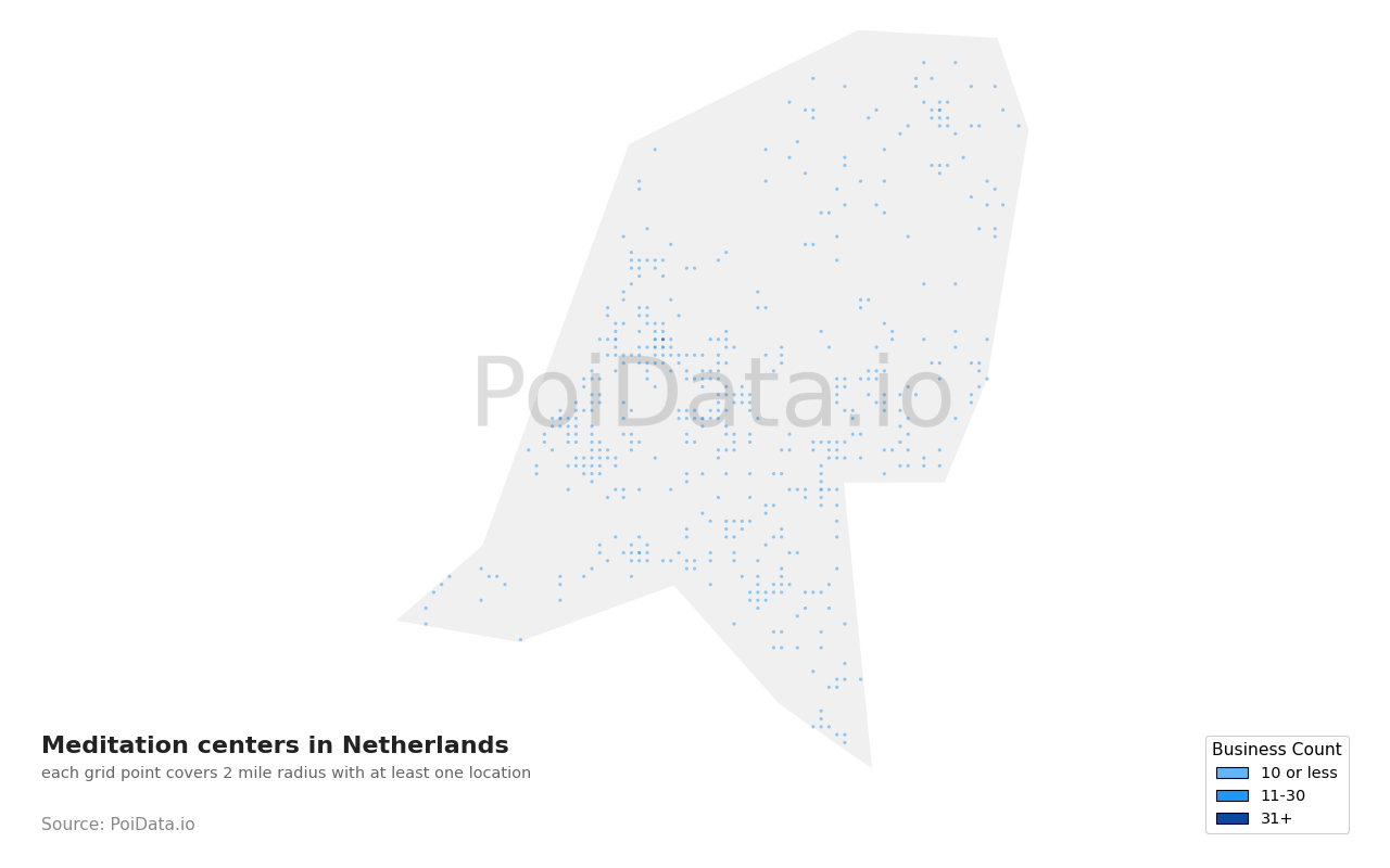 Meditation center density map for Netherlands
