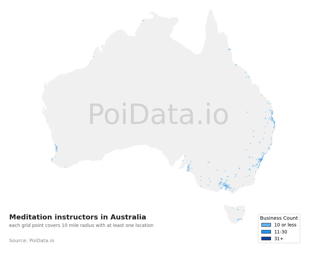 Meditation instructor density map for Australia