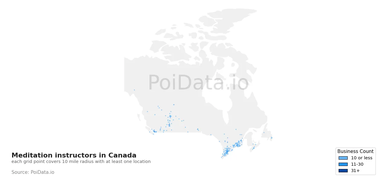Meditation instructor density map for Canada