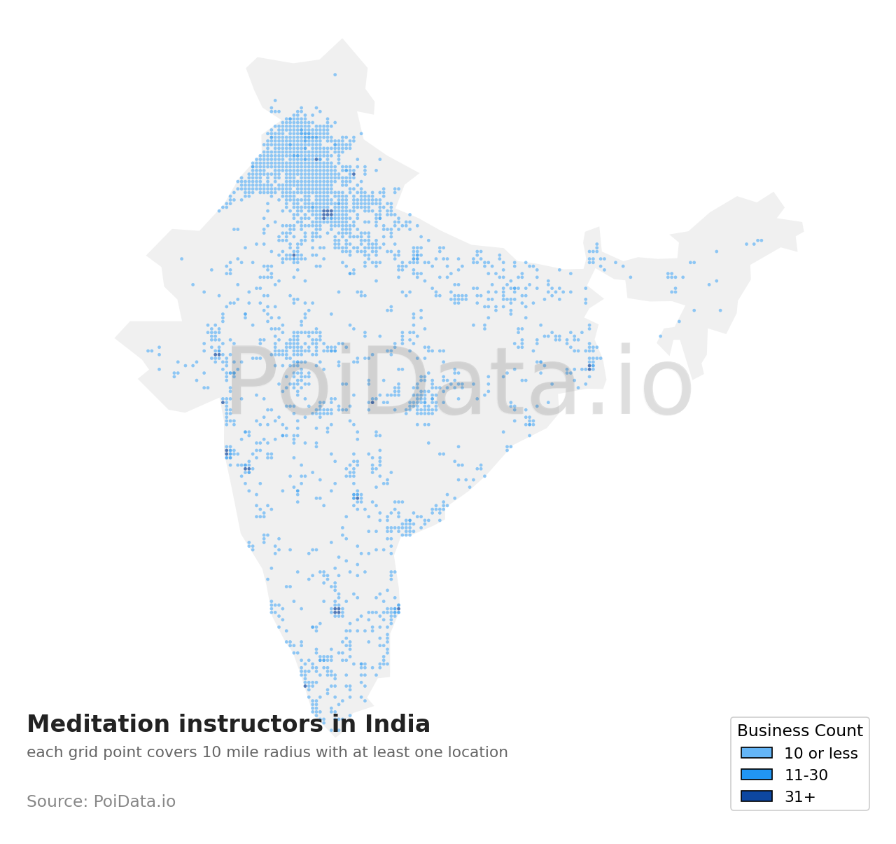 Meditation instructor density map for India