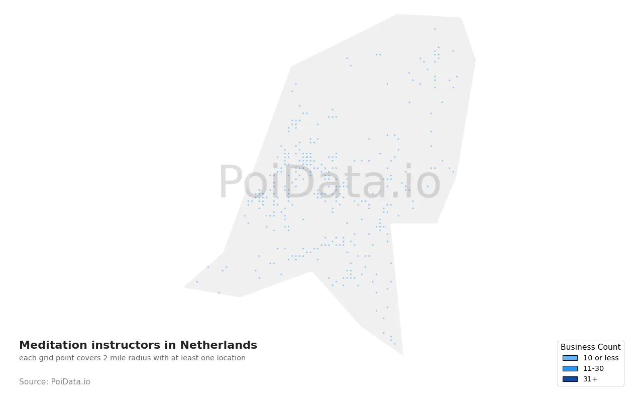 Meditation instructor density map for Netherlands