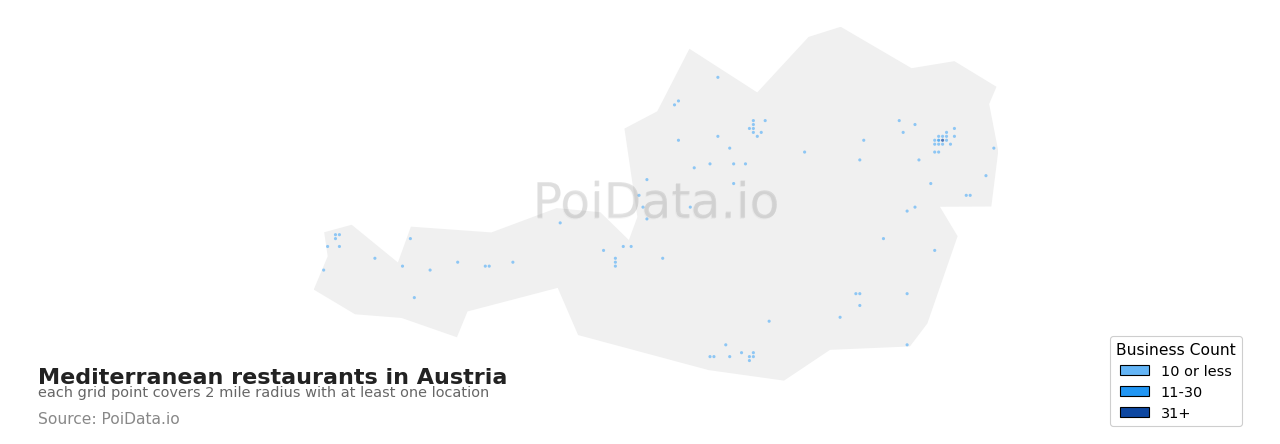 Mediterranean restaurant density map for Austria