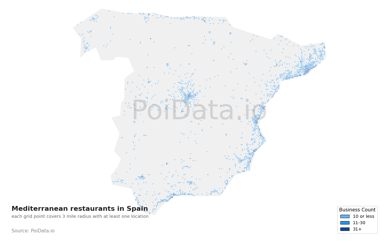 Mediterranean restaurant density map for Spain