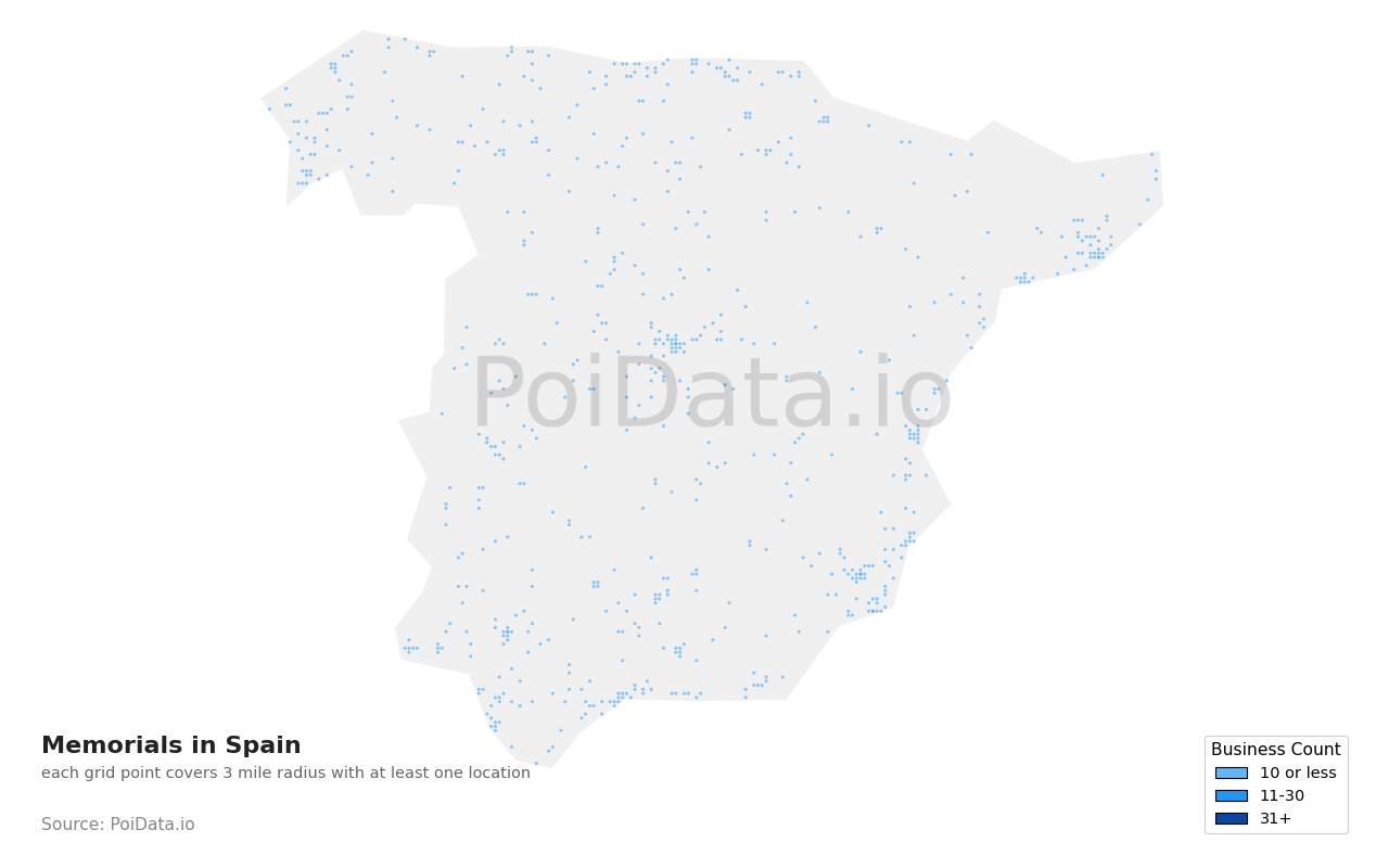Memorial density map for Spain