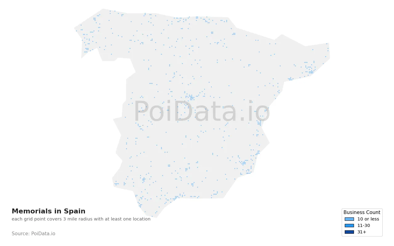 Memorial density map for Spain