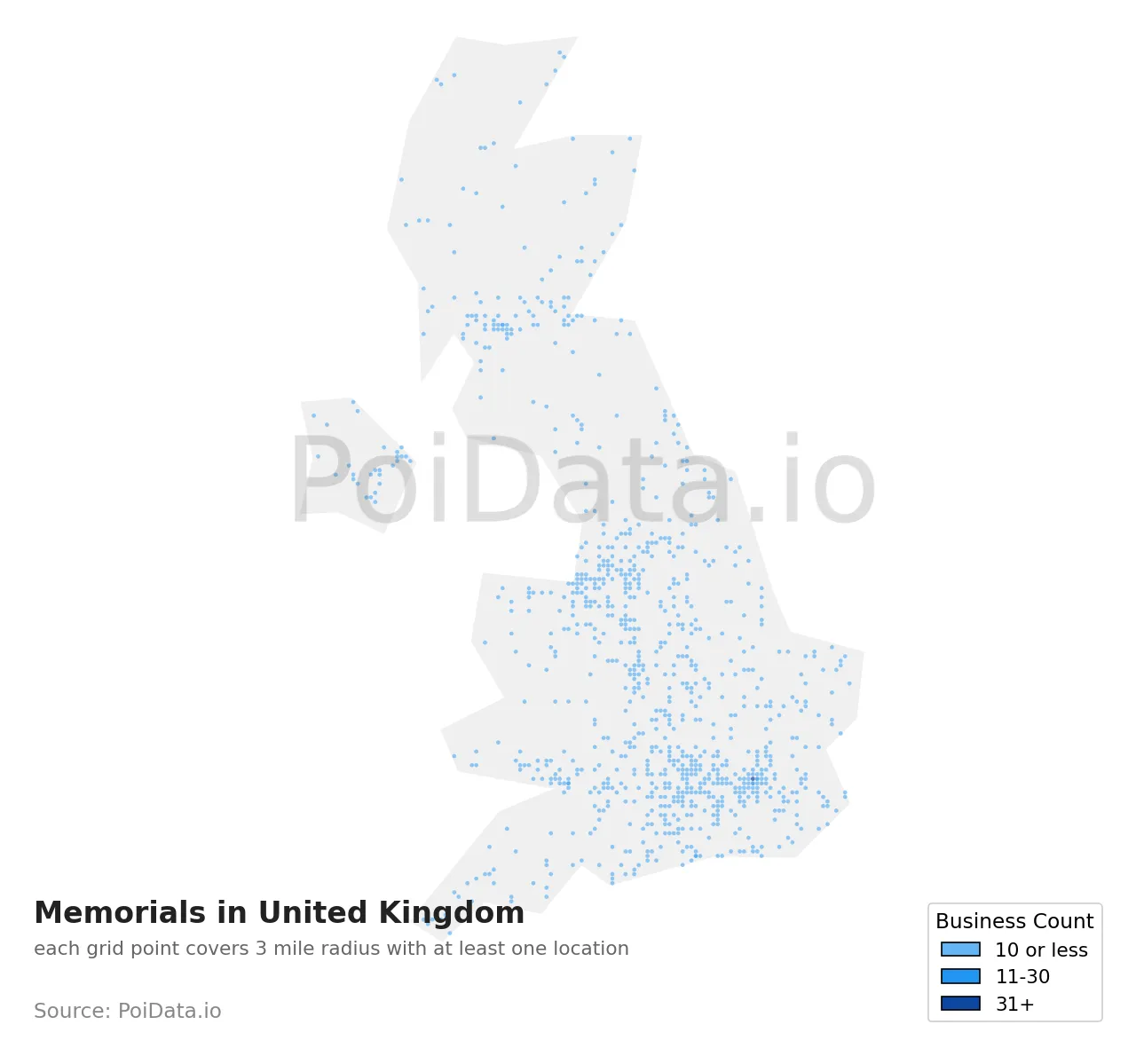 Memorial density map for United Kingdom