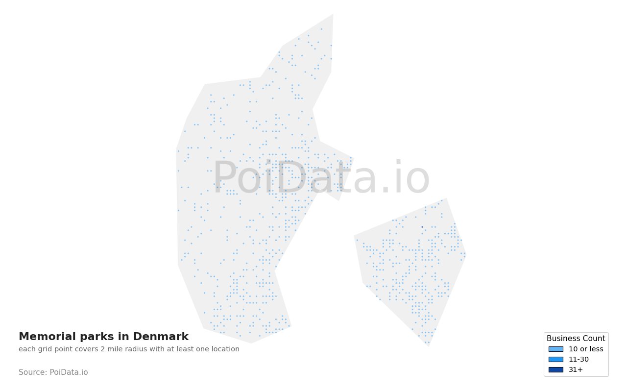 Memorial park density map for Denmark