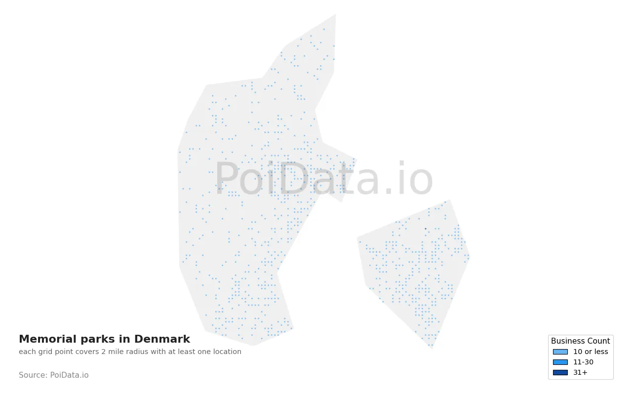 Memorial park density map for Denmark