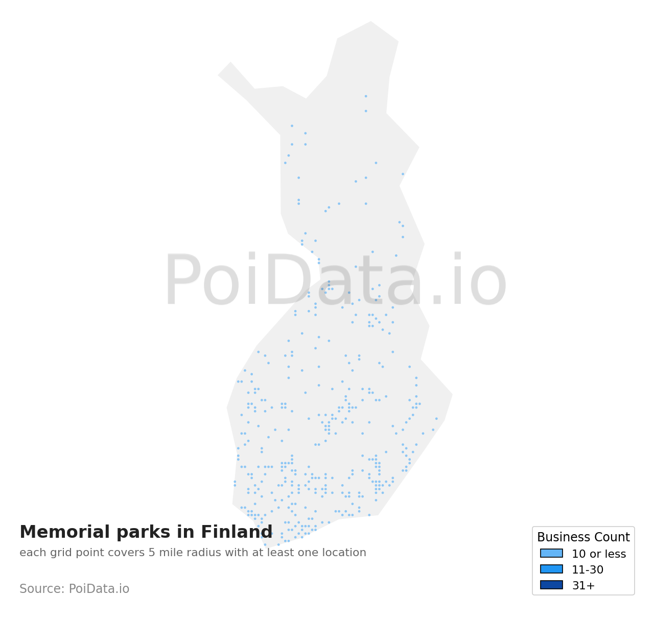Memorial park density map for Finland