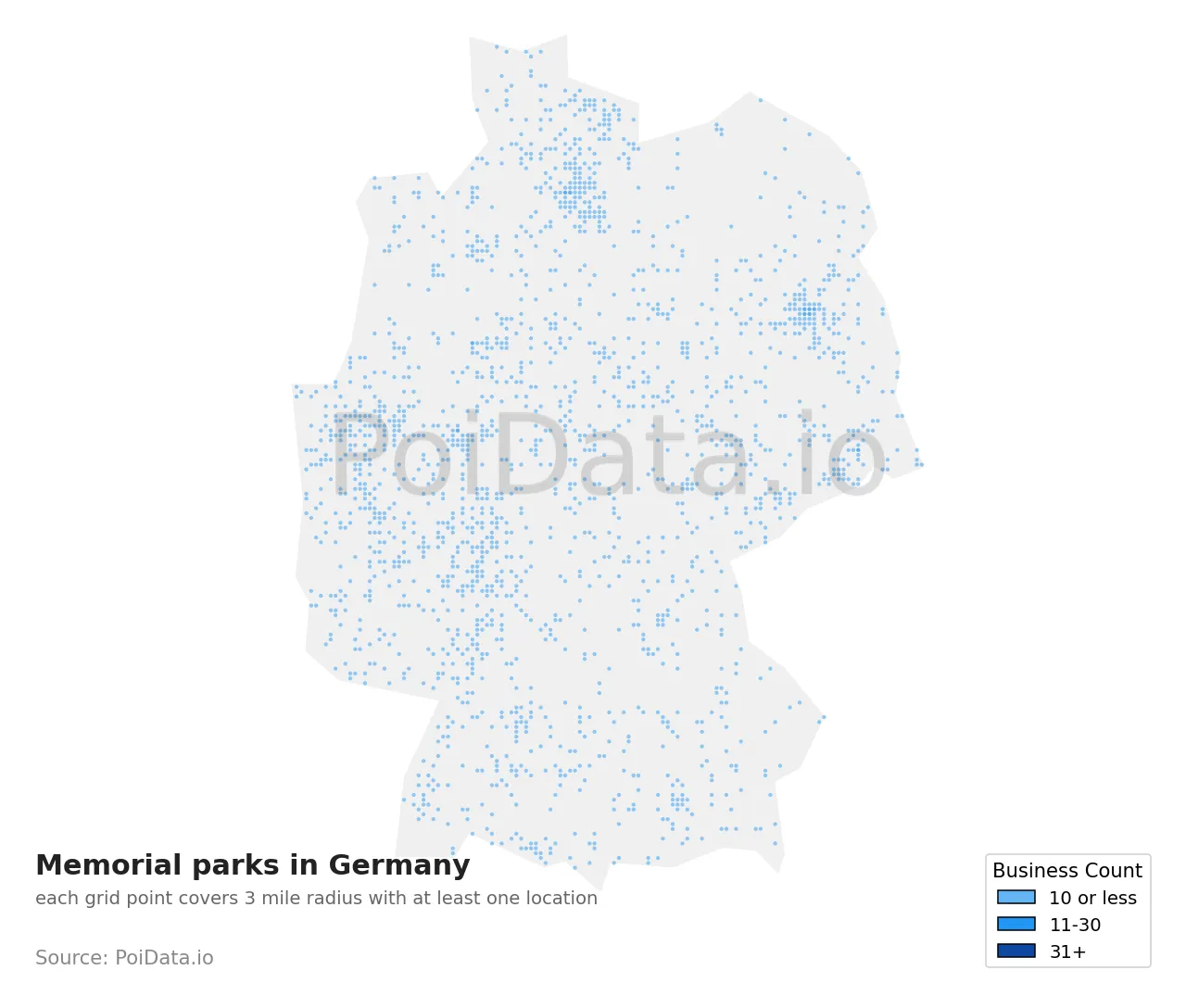 Memorial park density map for Germany