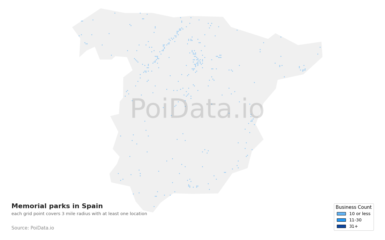 Memorial park density map for Spain