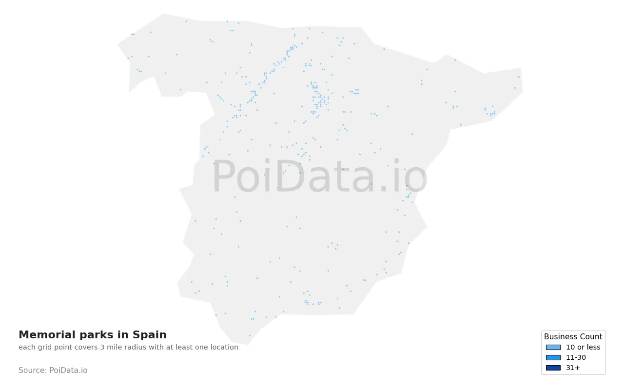 Memorial park density map for Spain