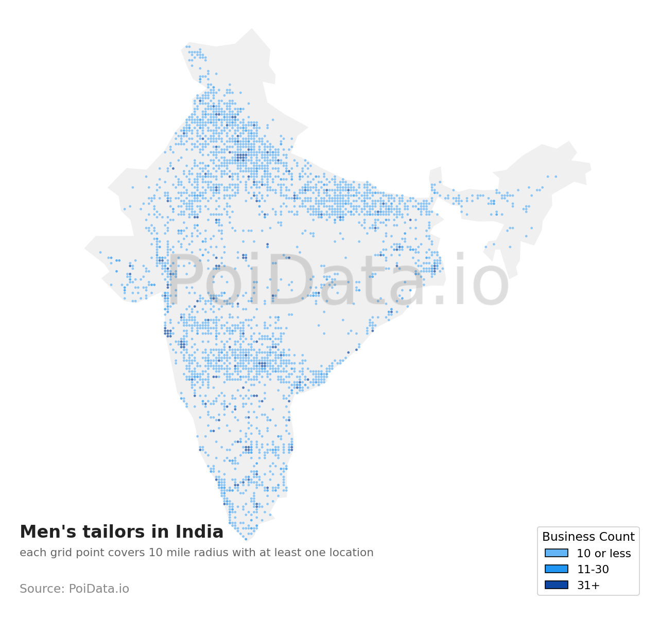 Men's tailor density map for India