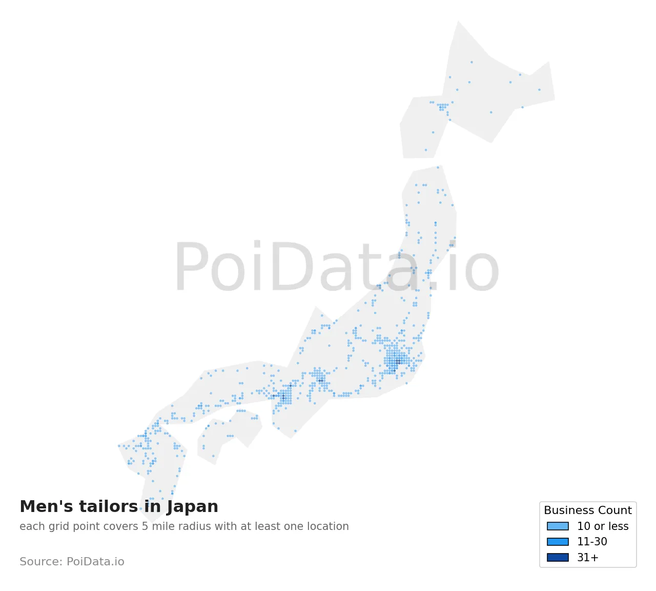 Men's tailor density map for Japan