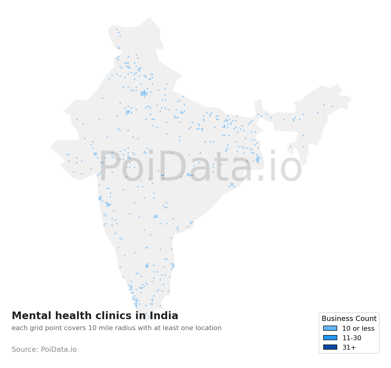 Mental health clinic density map for India