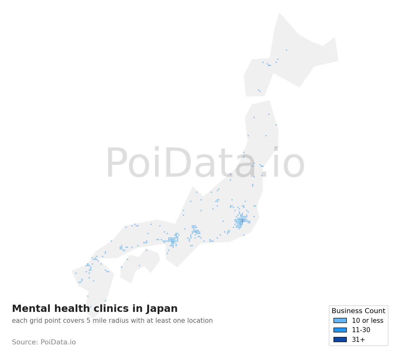 Mental health clinic density map for Aichi, Japan