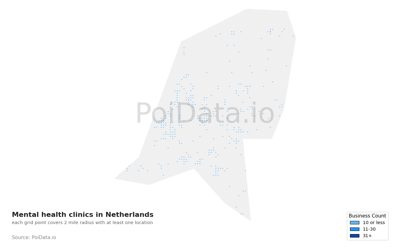 Mental health clinic density map for Netherlands