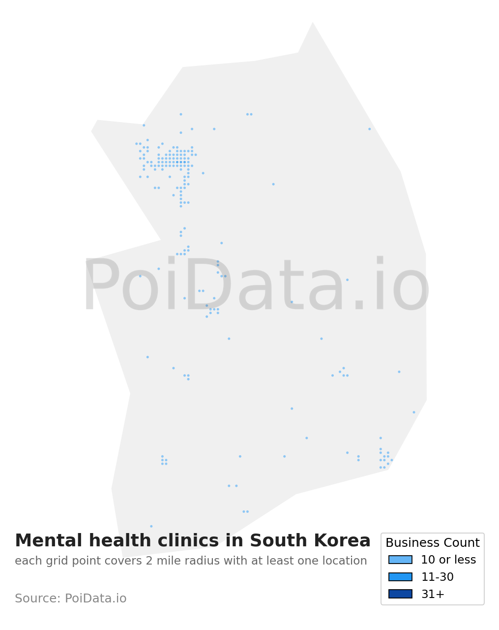 Mental health clinic density map for South Korea