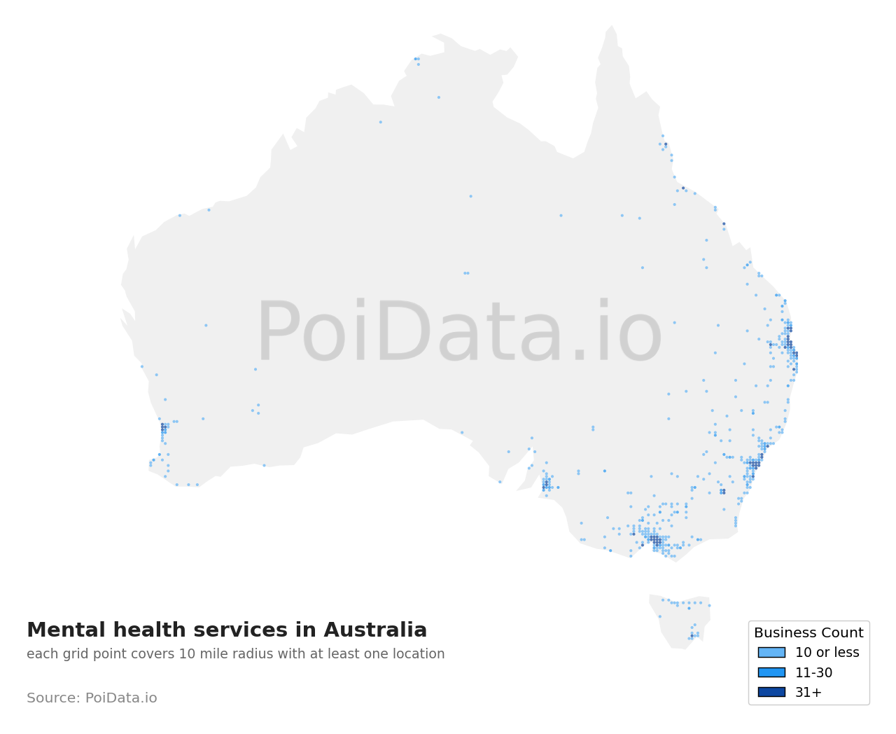 Mental health service density map for Australian Capital Territory, Australia