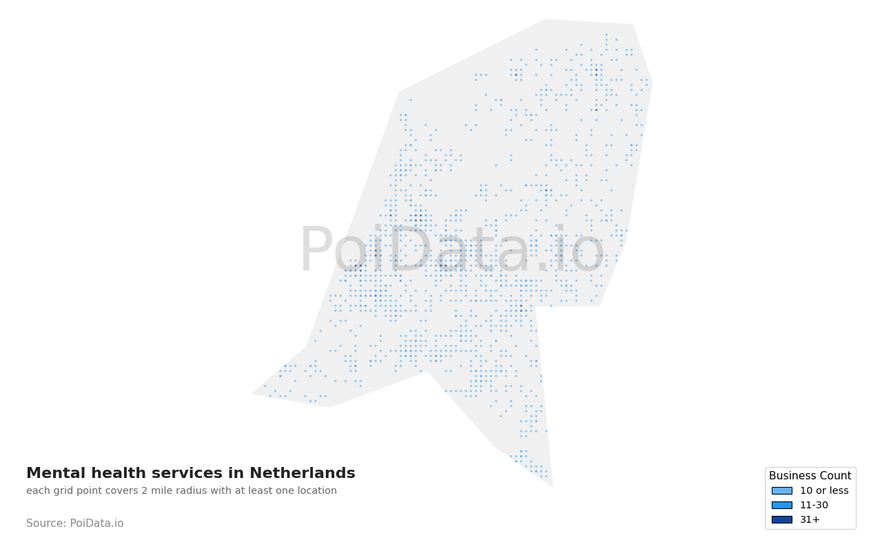 Mental health service density map for Netherlands
