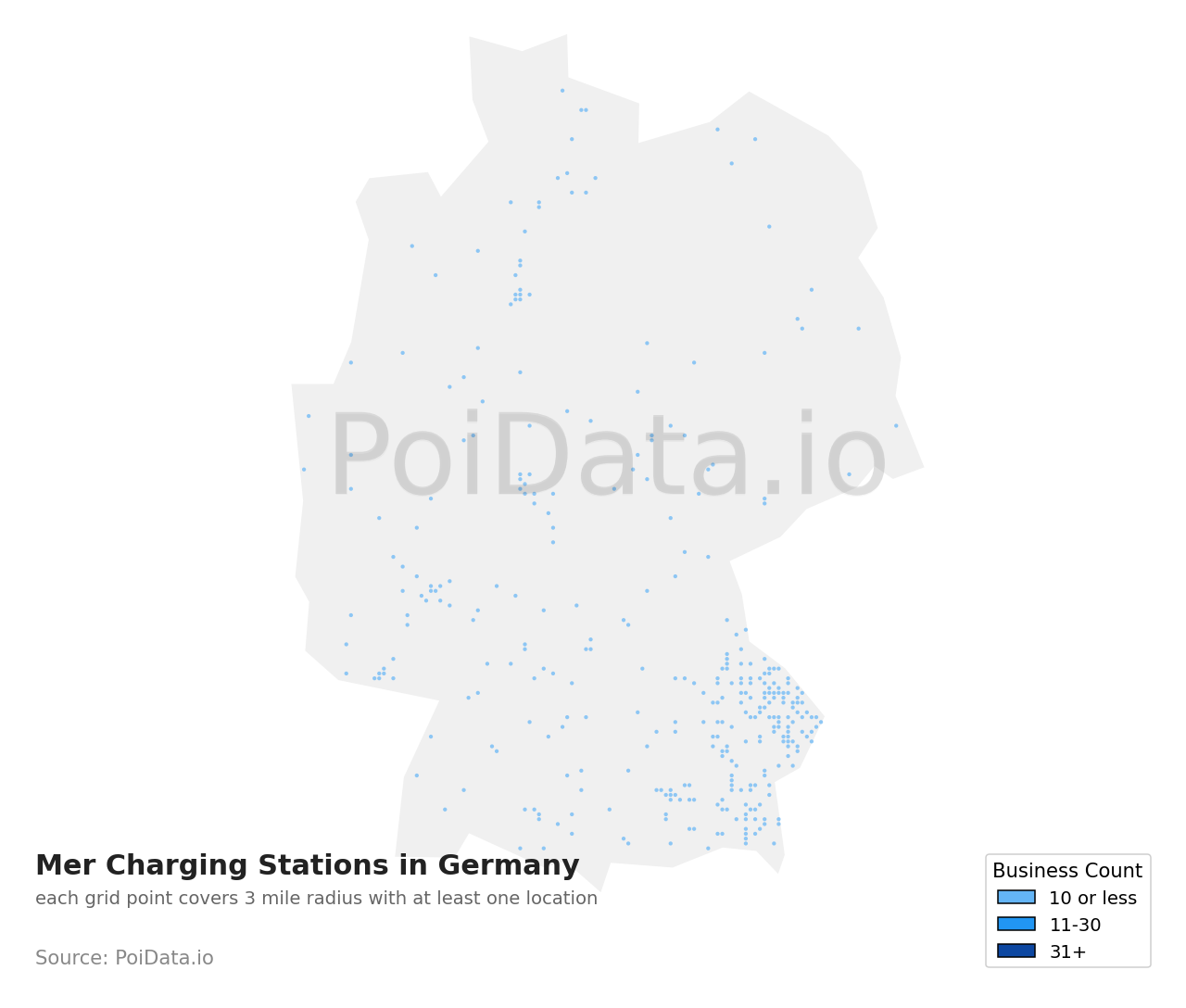 Mer Charging Station density map for Germany