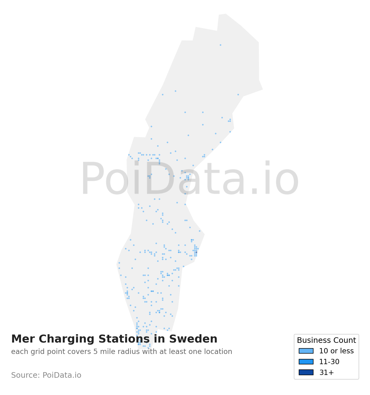 Mer Charging Station density map for Sweden
