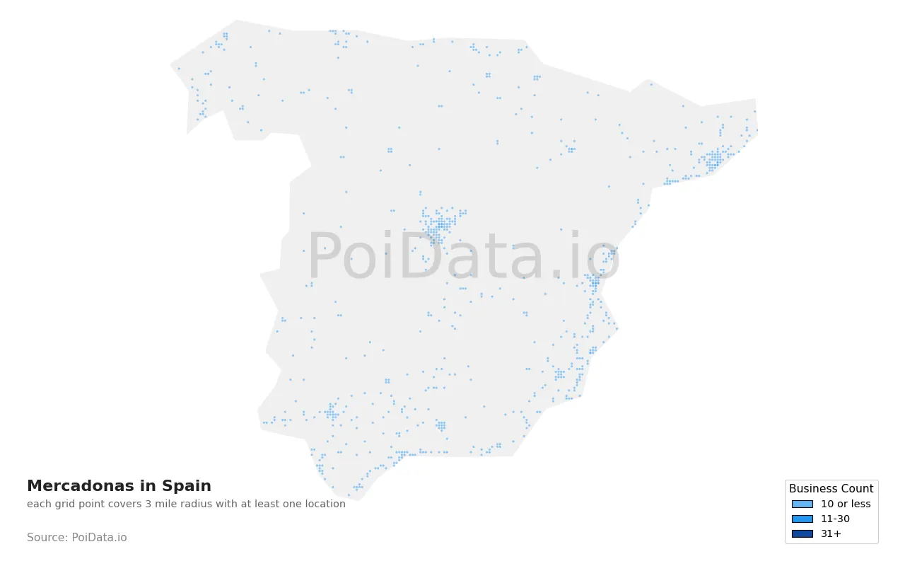 Mercadona density map for Spain
