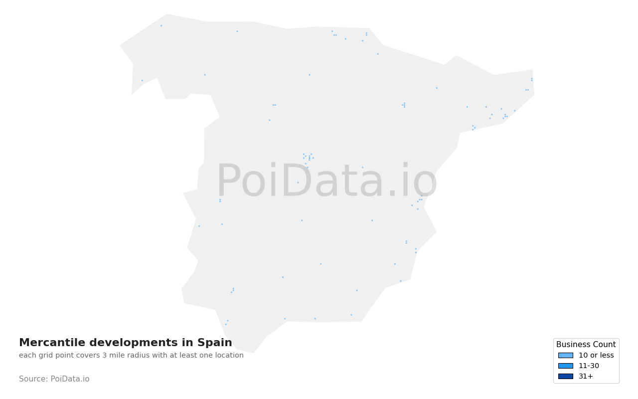 Mercantile development density map for Spain